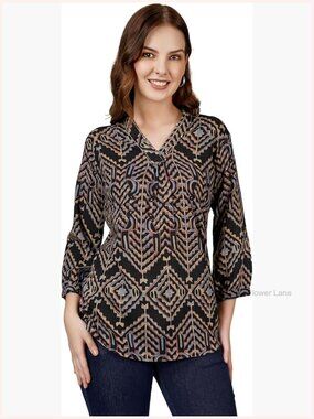 Rayon Tunic with V-Neck & 3/4 Bishop Sleeves Printed Blouse